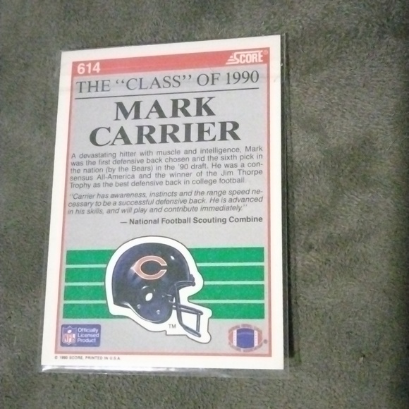 Mark Carrier 1990 score rookie football card Chicago bears - Picture 2 of 2